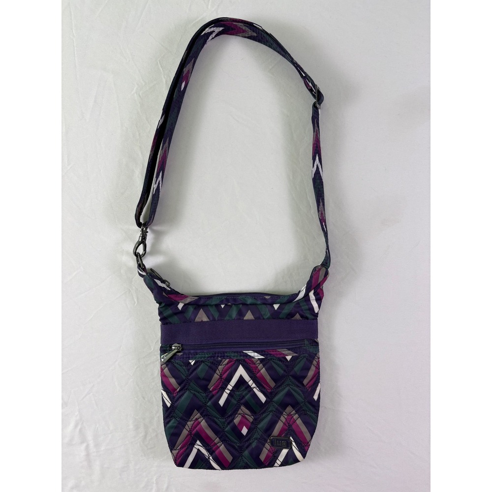 Lug Skipper Crossbody Bag Small Purple Chevron RFID Protected Travel Commuter